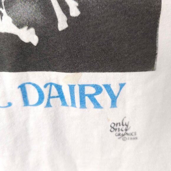 Vintage Salvador Dairy T Shirt Mens Size Large White 80s Dali Cow Made In USA - Picture 4 of 11